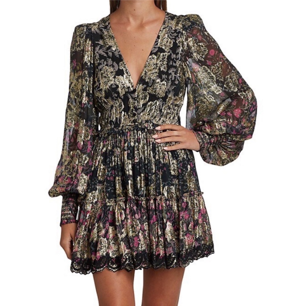 HEMANT & NANDITA Black Floral Metallic Mini Dress